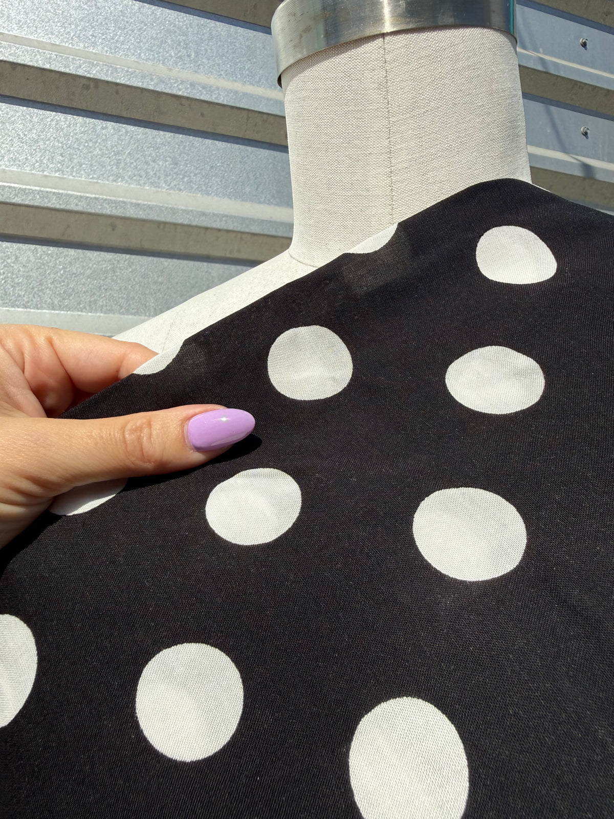 Black White Large Polka Dot Rayon Challis Woven "Lucy Twirl"