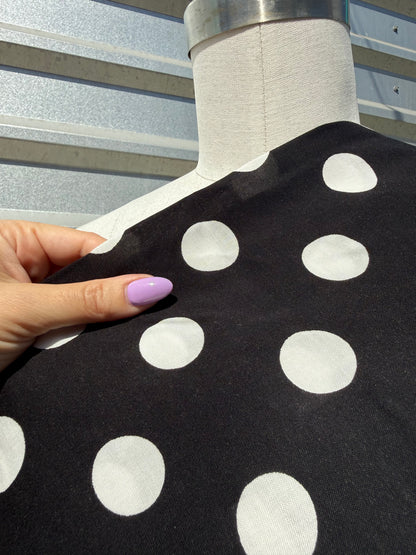 Black White Large Polka Dot Rayon Challis Woven "Lucy Twirl"