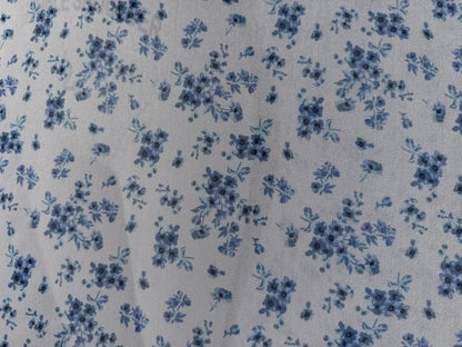 Blue White Floral Micro Stretch Mesh Polyester Spandex Knit "Delftware Bouquet "