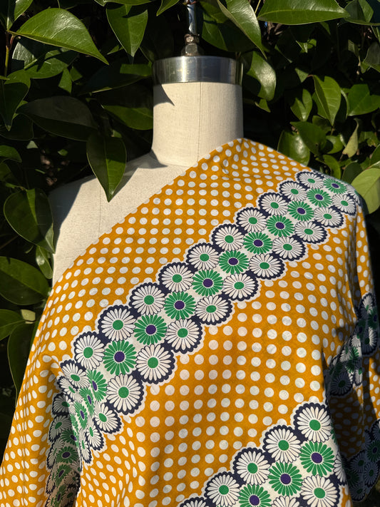 Yellow Green Blue White Daisy Retro Floral Print Cotton Voile Woven "Dandy"