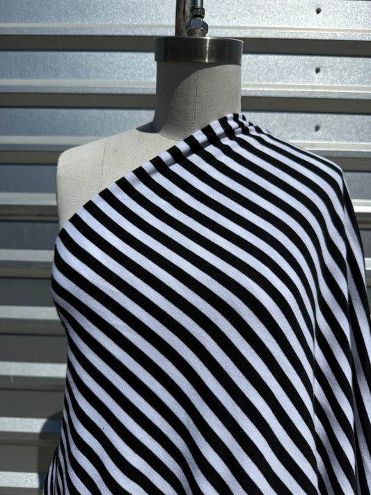 Black White Medium Stripe Cotton 1x1 Baby Rib Jersey Knit “Pirate Life”