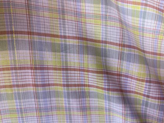 Sage Green Yellow White Gold Lurex Plaid Sheer Cotton Voile ‘Sunshine Sage’
