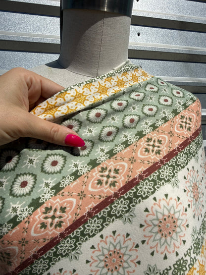 Sage Green Pink White Boho Stripe Print Polyester Spandex Knit "Willow”