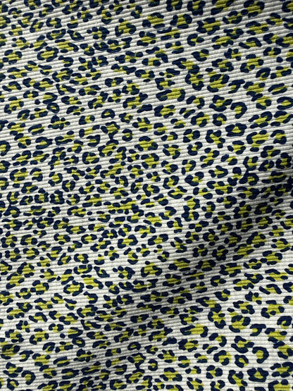 White Green Teal Black Mini Leopard Print Cotton Rib Knit "Leo Rave"