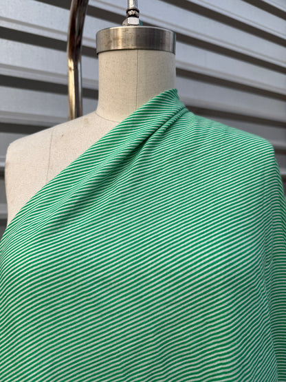 Green White Vertical Stripe Rayon Crepe Woven "Spearmint Stripe"