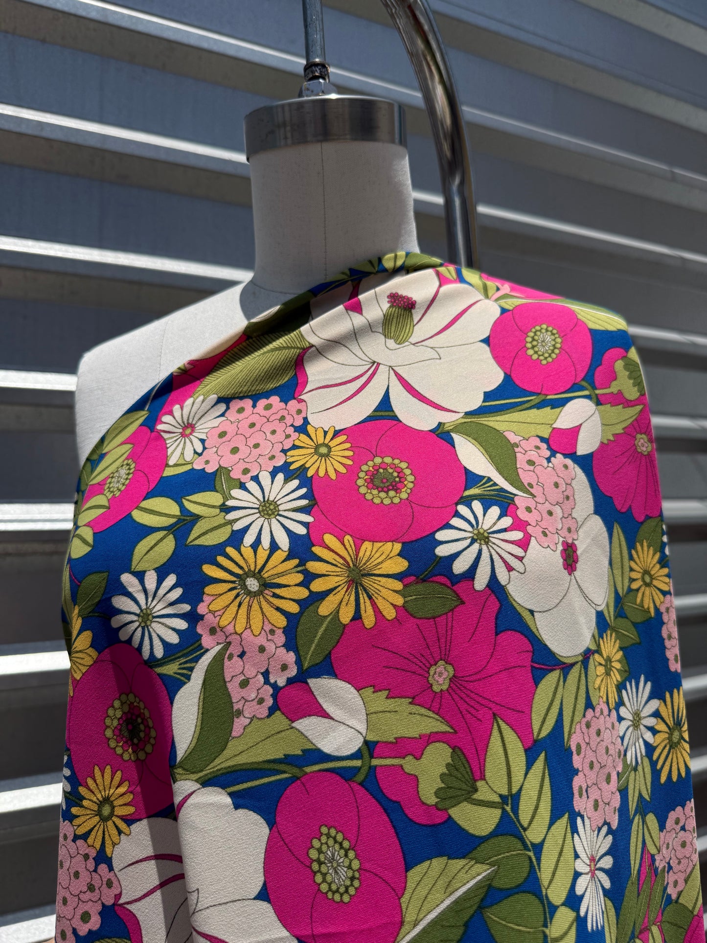Fuchsia Pink Blue Green White Retro Floral ‘Aunt Liz’
