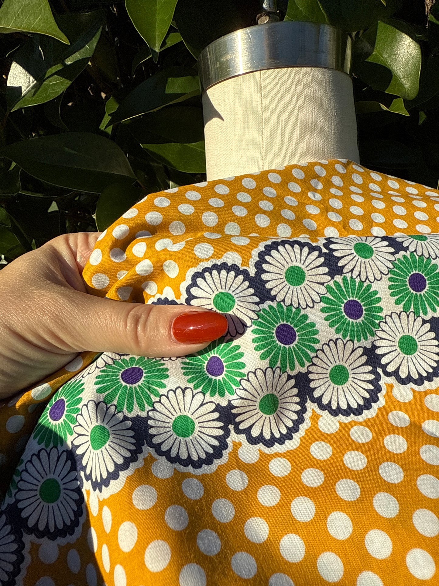 Yellow Green Blue White Daisy Retro Floral Print Cotton Voile Woven "Dandy"