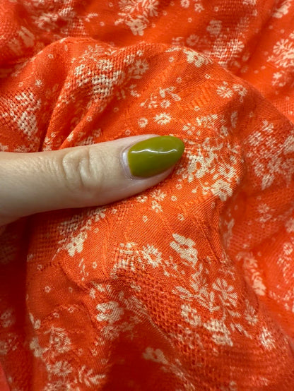 Orange White Mini Floral Rayon Challis Jacquard Light Weight "Tangerine Dream"
