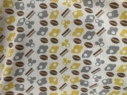 Brown Gray Yellow Coffee-Inspired print Vintage Cotton Voile "Java Jive"