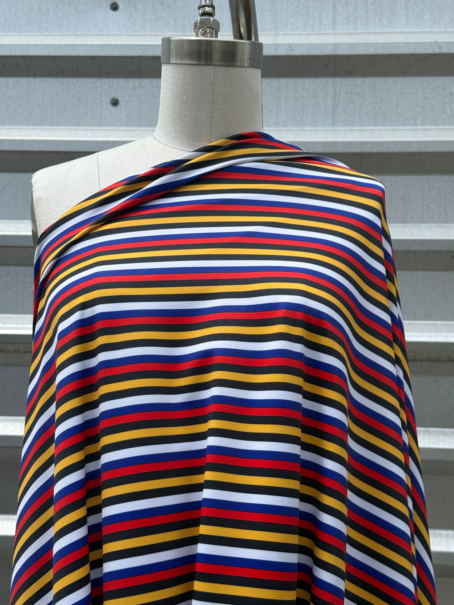 Red White Yellow Blu Black Stripe Print Nylon Spandex Swim Knit "Deep Sea Dive"