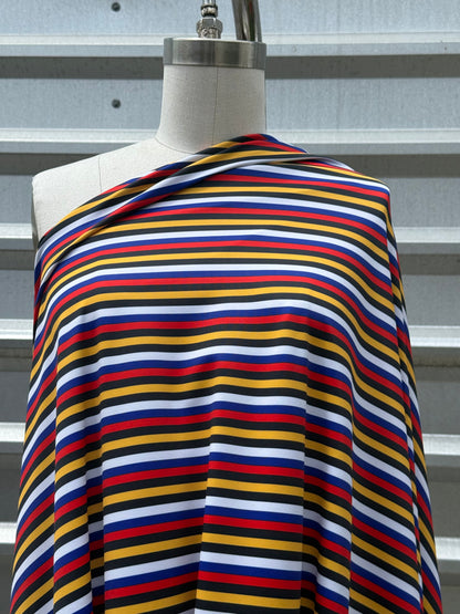 Red White Yellow Blu Black Stripe Print Nylon Spandex Swim Knit "Deep Sea Dive"