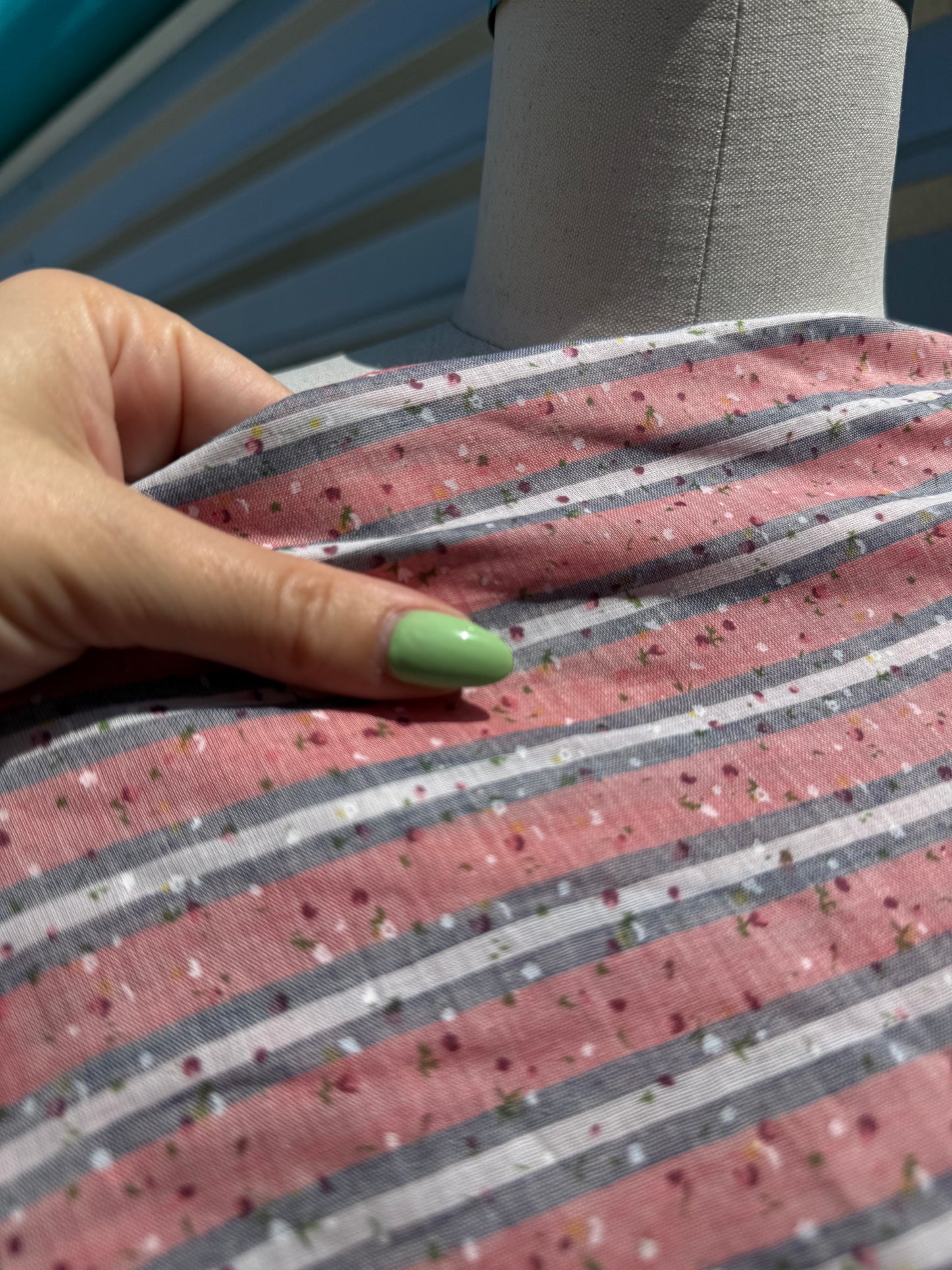 Pink White Blue Green Speckle Stripe Cotton Voile Woven "Confetti Composition"