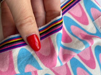 Blue Pink White Wave Stripe Polyester Terry Cloth Knit "Cotton Candy Ripple"