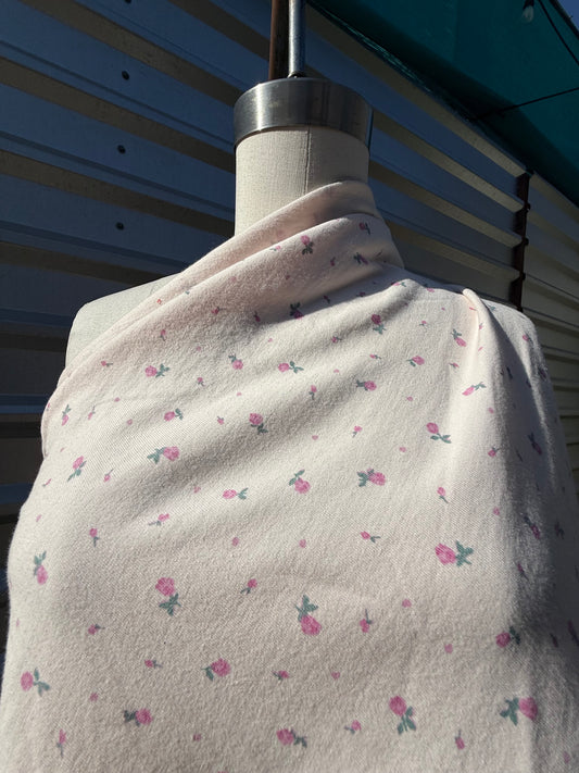 Pink Rose Bud Ditsy Floral Print Cotton Jersey Knit “Sleeping Rose”