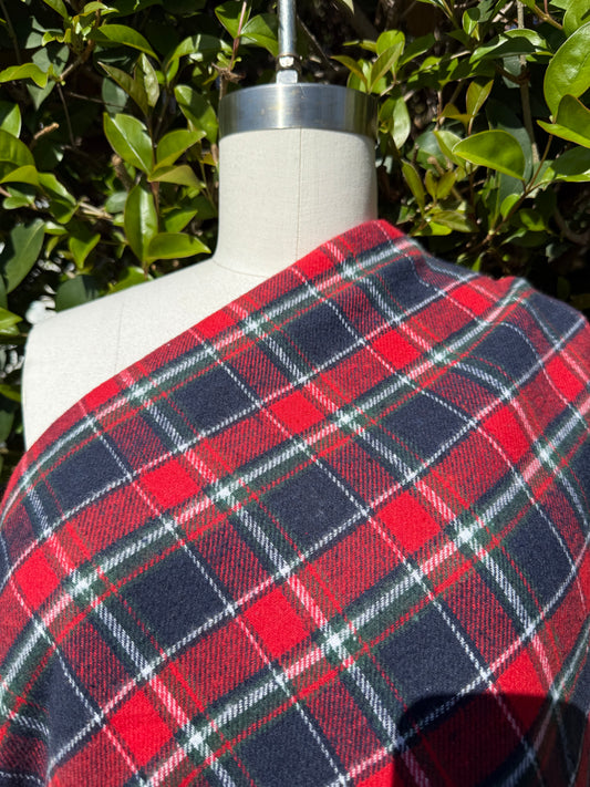 Black Green Red White Plaid Cotton Flannel "Jolly Holly Picnic"