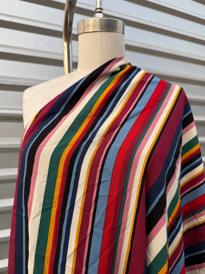 Multi Color Stripe Red Pink Blue Green  Rayon Challis Woven "Leslie Summer"