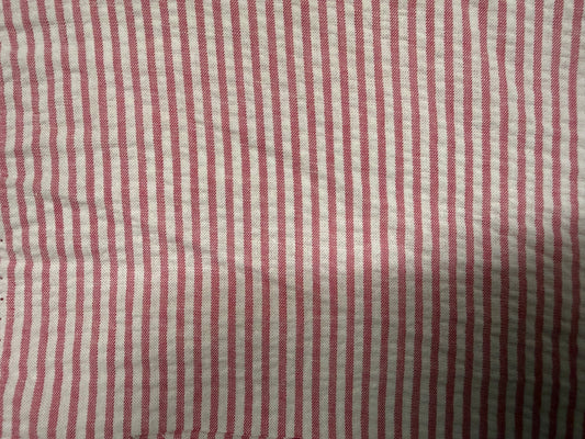 Pink White Stripe Cotton Seersucker Woven “She Loves Pink”