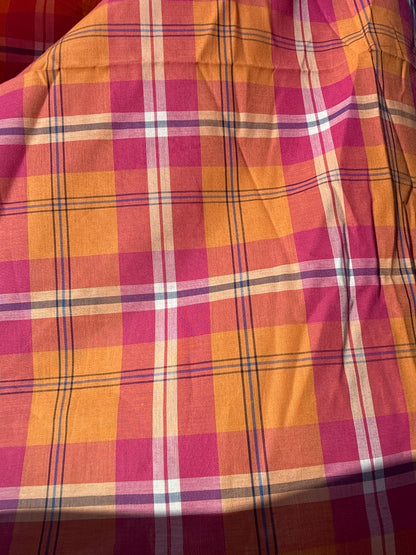 Pink Yellow Plaid Sheer Cotton Voile ‘Sherbert’