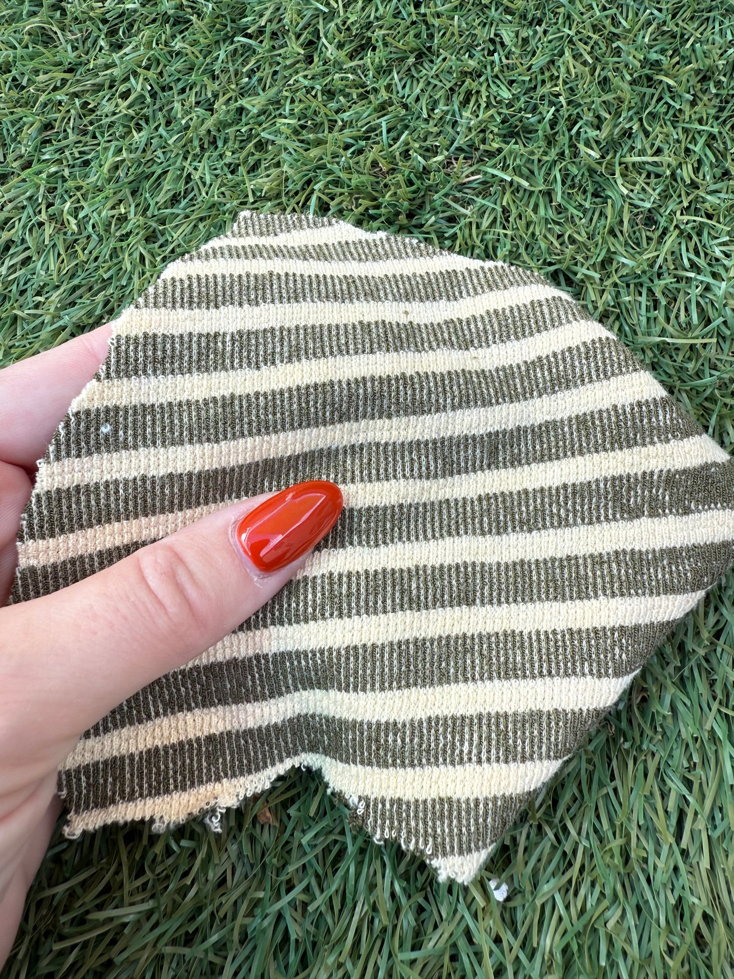 Olive Green Cream Stripe Two Tone Stripe Cottton Spandex Knit "Ripe Olive"