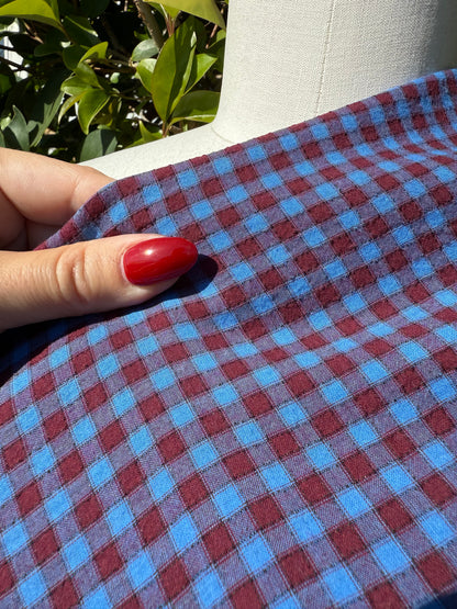Rust Red Blue Checker Gingham Plaid Sheer Cotton Voile "Berry Farm"