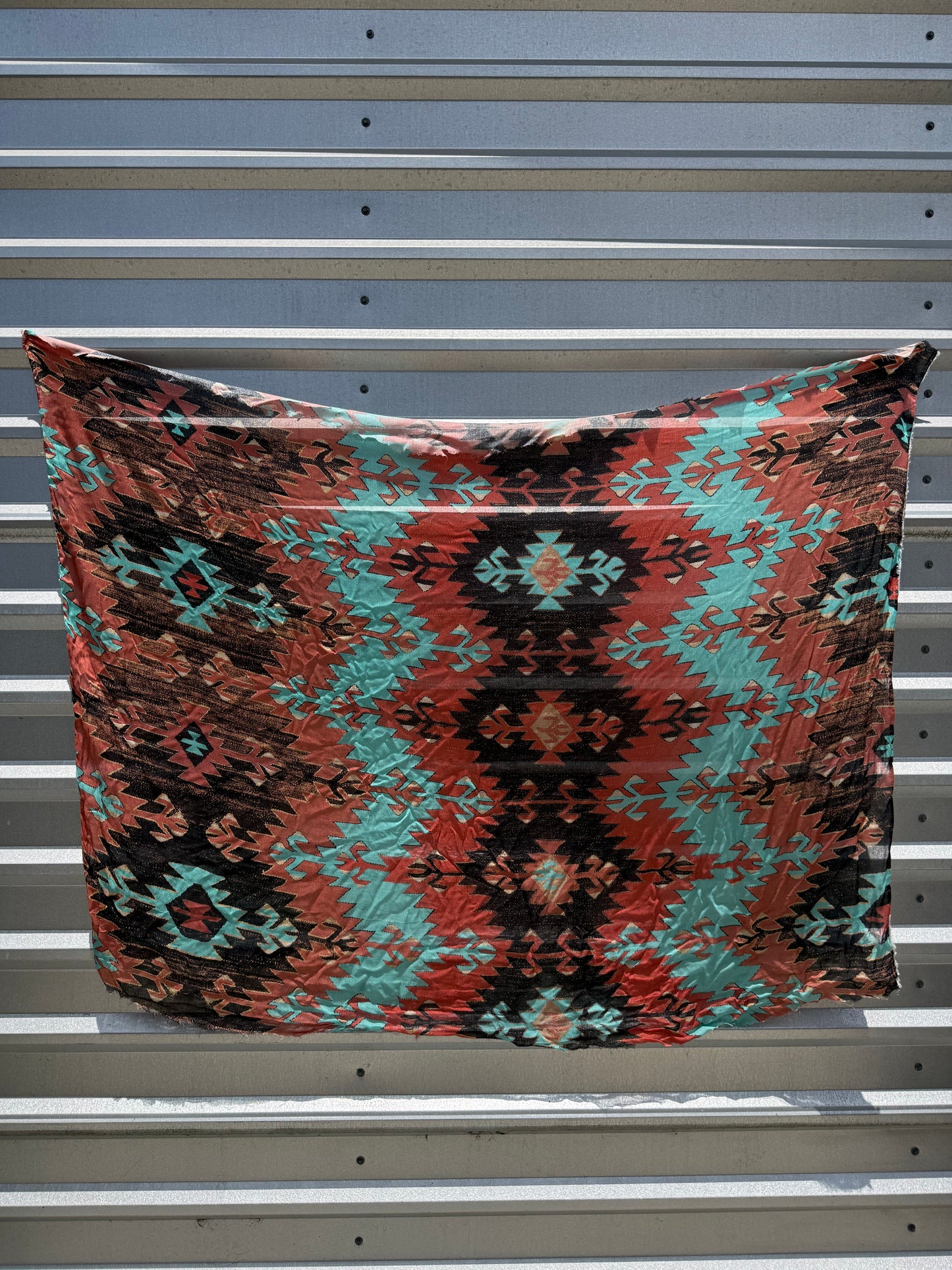 Brick Red Turquoise Southwest Ikat Print Cotton Gauze Woven "Rio Rancho"