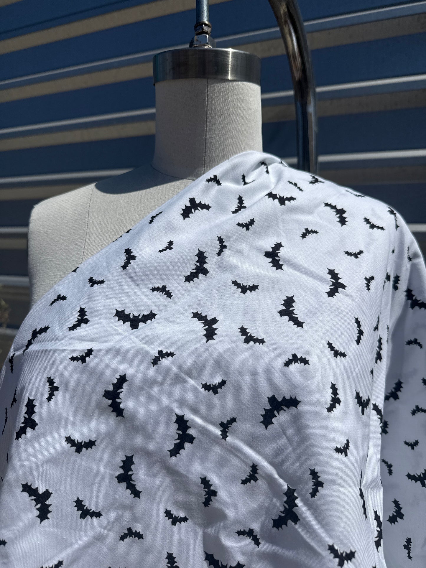 White Black Bat Halloween Print Quilt Cotton "Baby Bats"