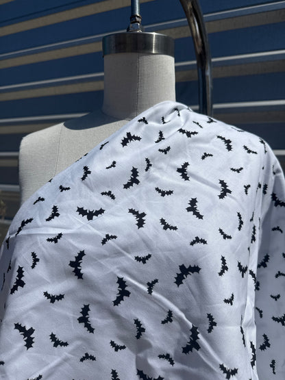 White Black Bat Halloween Print Quilt Cotton "Baby Bats"