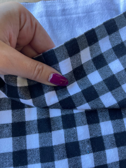 Black White Gingham Plaid Cotton Flannel Quilt “Perfect Farm”