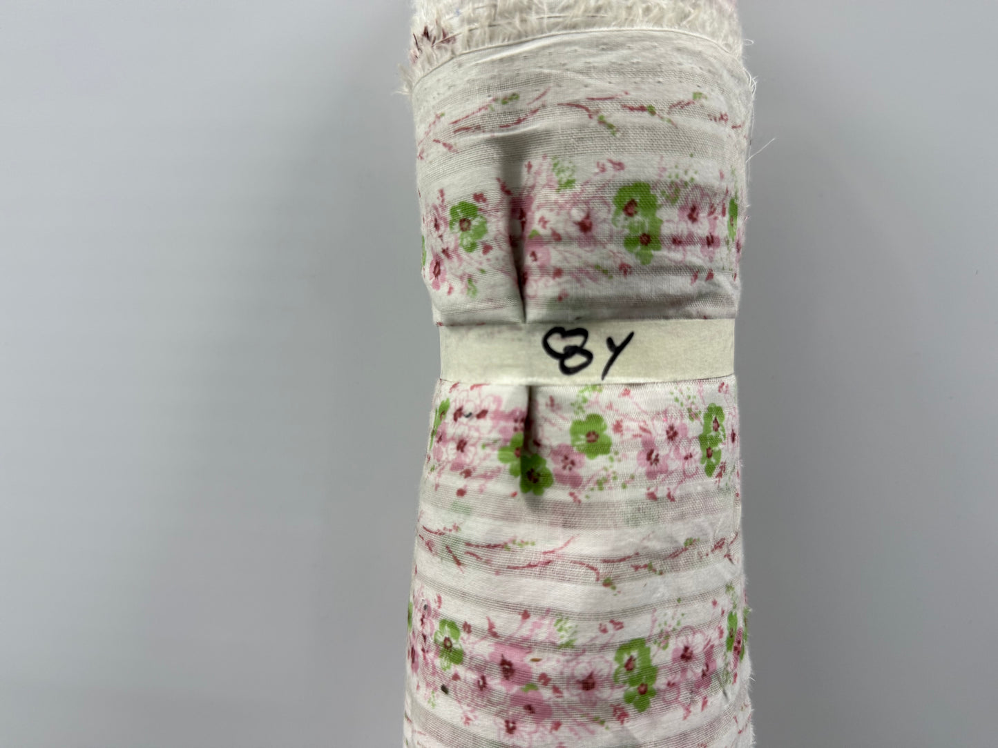 White Green Pink Floral Cotton Voile 8 Yards