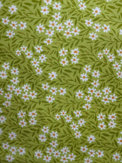 Lime Green Daisy Ditsy Floral Print Quilt Cotton "Sweet Green”