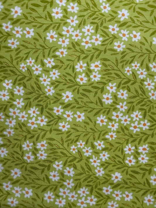 Lime Green Daisy Ditsy Floral Print Quilt Cotton "Sweet Green”