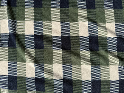 Green Navy Ivory Plaid Hacci Sweater Knit "Mountain View"