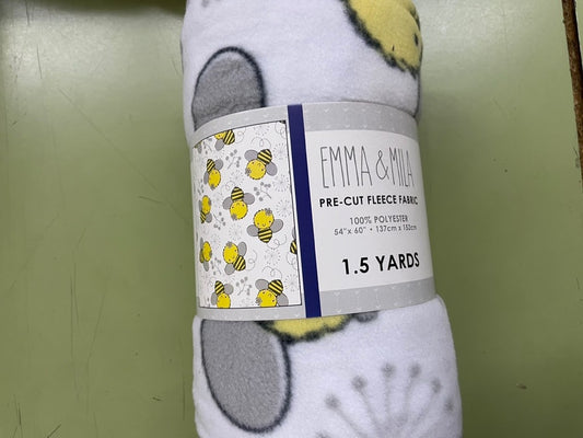Yellow Black Gray White  Bumble Bee Print 1.5 Yard Pre-Cut  Polyester Polar Fleece "Baby Bee"