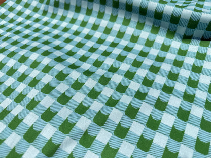 Green Cat Gingham  Print Quilt Cotton "Green Gato"