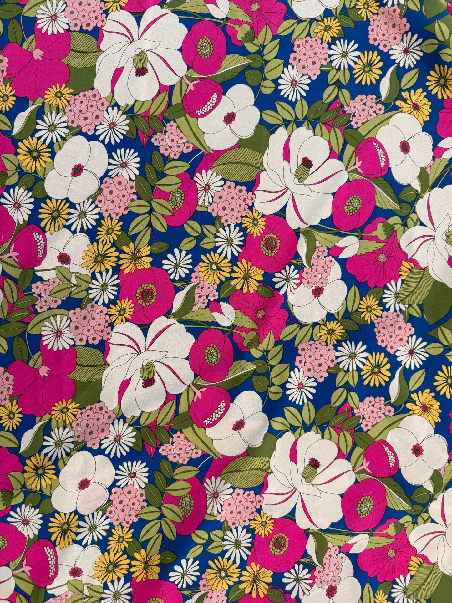 Fuchsia Pink Blue Green White Retro Floral ‘Aunt Liz’