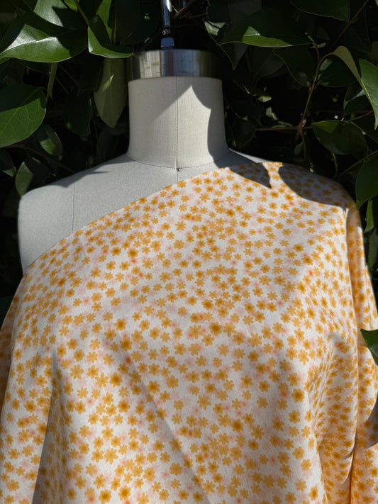 Pink Yellow White Ditsy Daisy Floral Quilt Cotton Poplin Woven "Golden Spring"