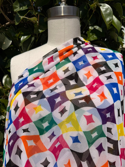 White Multi Colored Retro Diamond Polyester Mesh "Crazy for Las Vegas'