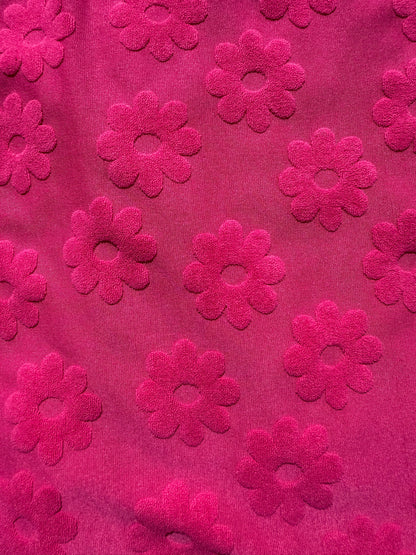Pink Solid Floral Daisy Terry Cloth Polyester Jacquard "Hot Take Daisy"