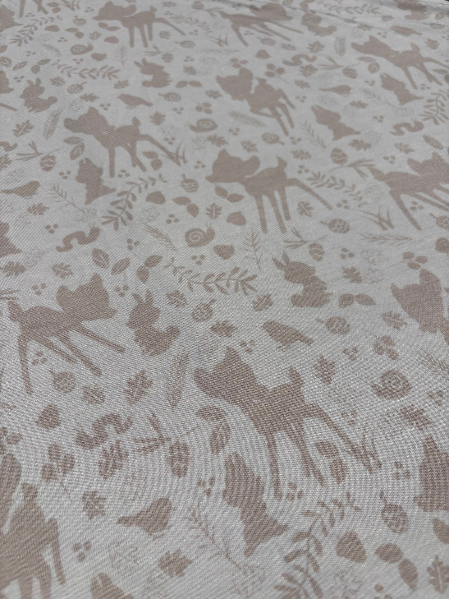 Ivory Deer Cartoon Silhouette Butnout Cotton/ Polyester Jersey "Forest Friends”