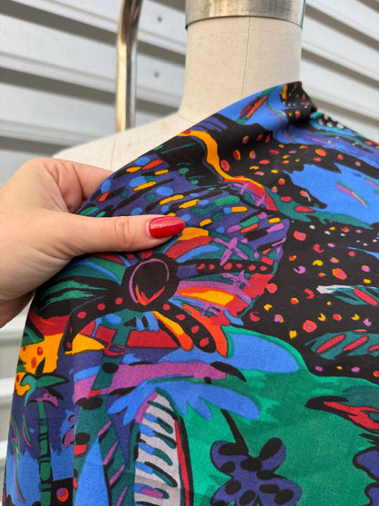 Black Multi Color Abstract Island Resort Cotton Poplin Woven “Art Island”