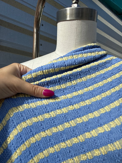 Blue Yellow Stripe Smocked Cotton Spandex Knit “Lemon Drop”