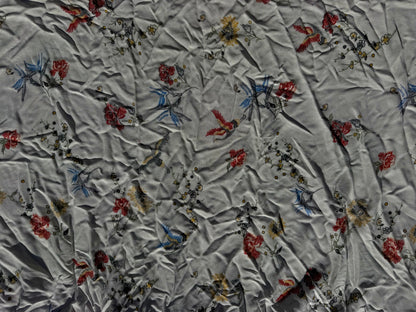 White Blue Red Bird FloralPrint Rayon Crepe Woven "Wings”