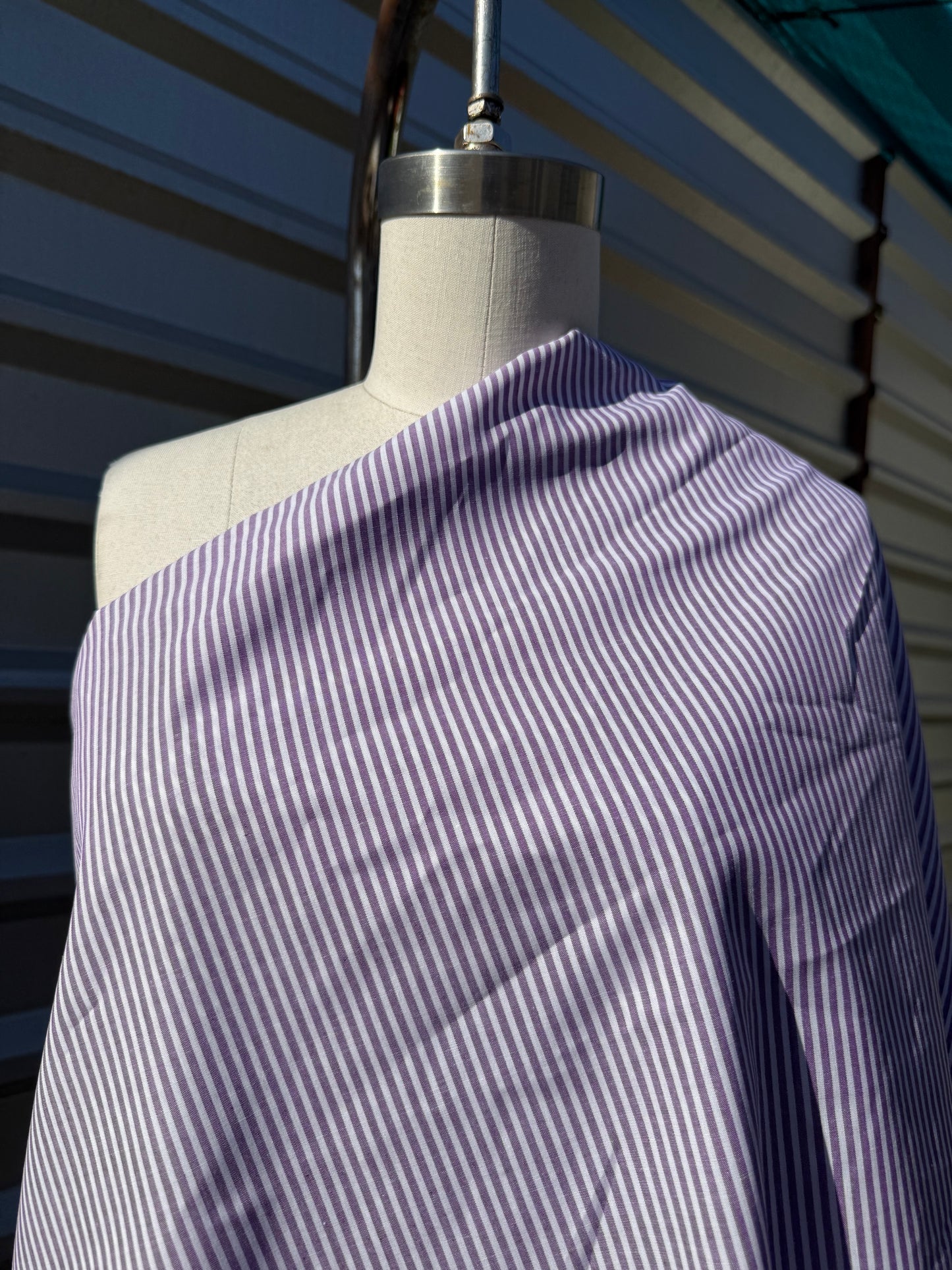 White Purple Thin Stripe Cotton Spandex Poplin Shirting "Very Purple"