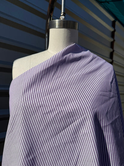 White Purple Thin Stripe Cotton Spandex Poplin Shirting "Very Purple"
