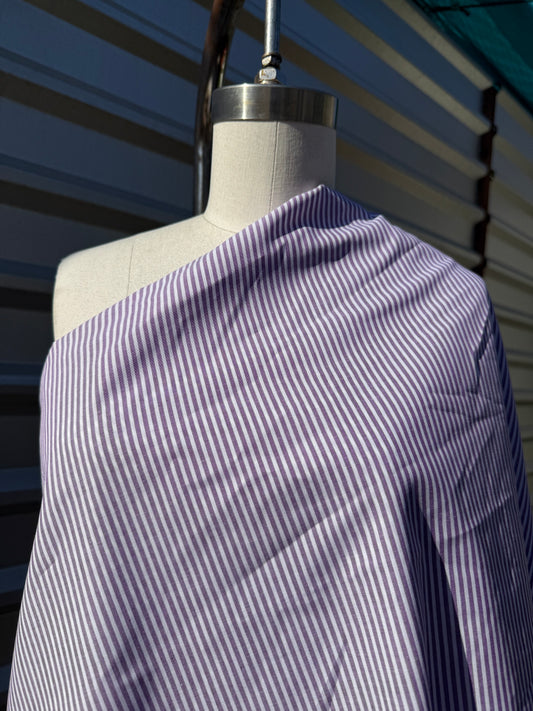 White Purple Thin Stripe Cotton Spandex Poplin Shirting "Very Purple"