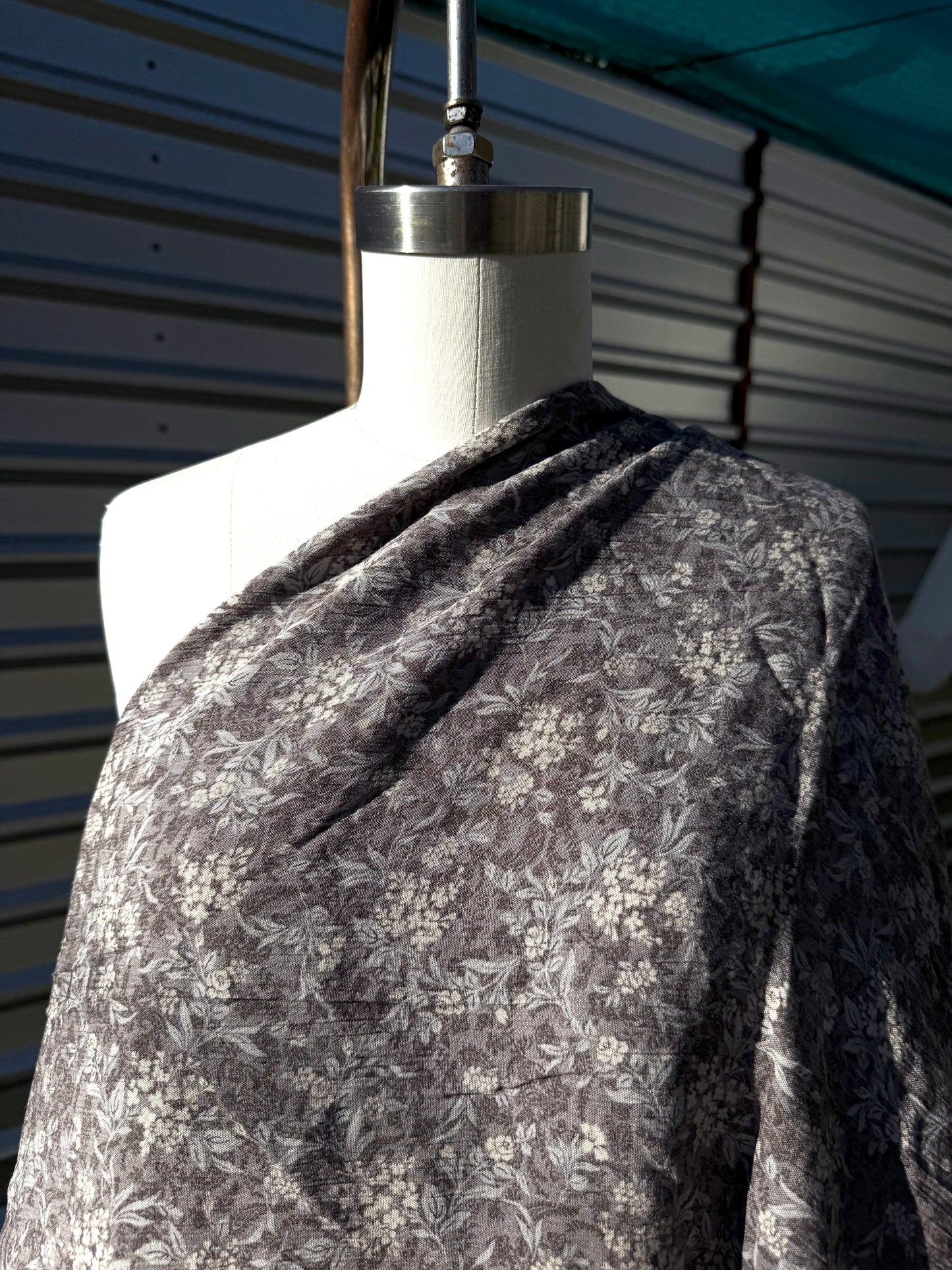 Grey White Floral Print Rayon Crepe Woven "Ashley”