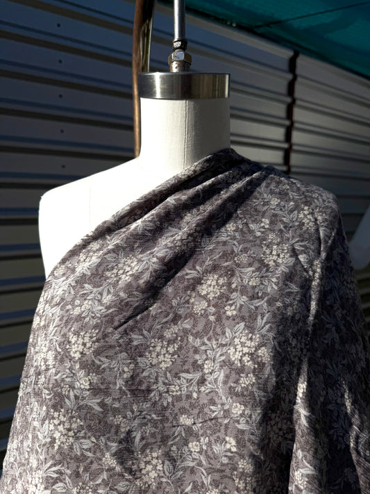 Grey White Floral Print Rayon Crepe Woven "Ashley”