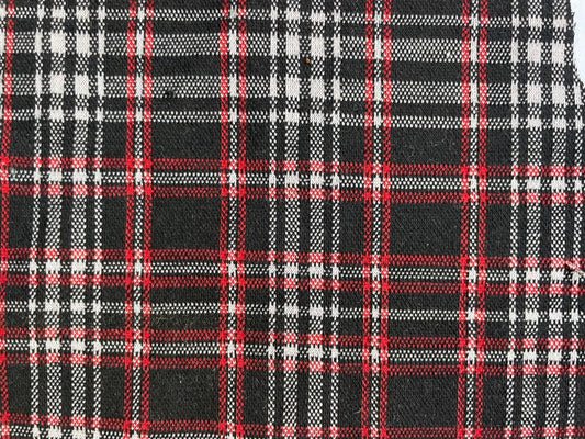 Black Red White Plaid Polyester Spandex Ponte Knit "Skater Girl"