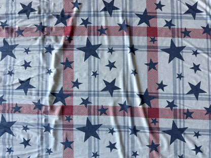 White Blue Red Plaid Star Print Rayon Spandex  Jersey Knit "July Jams”