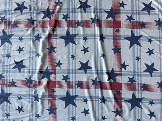White Blue Red Plaid Star Print Rayon Spandex  Jersey Knit "July Jams”